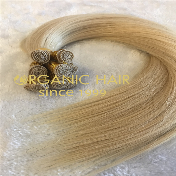 Full cuticle hair extensions:blonde hand tied weft H54